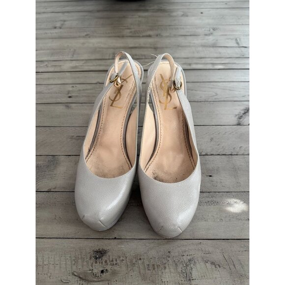 YSL Yves Saint Laurent Grey Leather Tribtoo Tribute Platform Slingback Pumps 6.5 - Picture 3 of 12